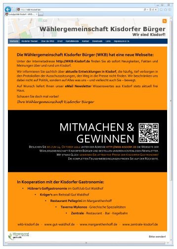 Der Flyer zum Gewinnspiel - WÃ¤hlergemeinschaft Kisdorfer BÃ¼rger