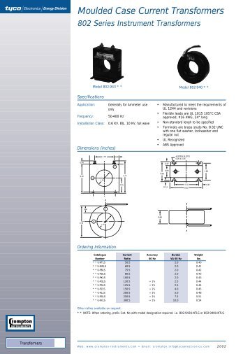 Moulded Case Current Transformers - Crompton Western Canada Inc.