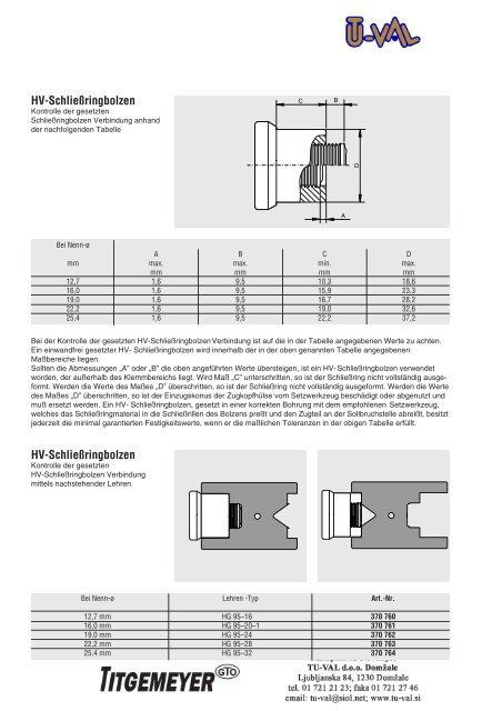 SchlieÃringbolzen Standard - Tu-val