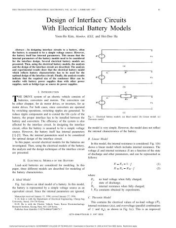 Design of Interface Circuits With Electrical Battery Models - Industrial ...