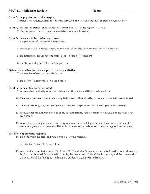 Mat 120 Midterm Review