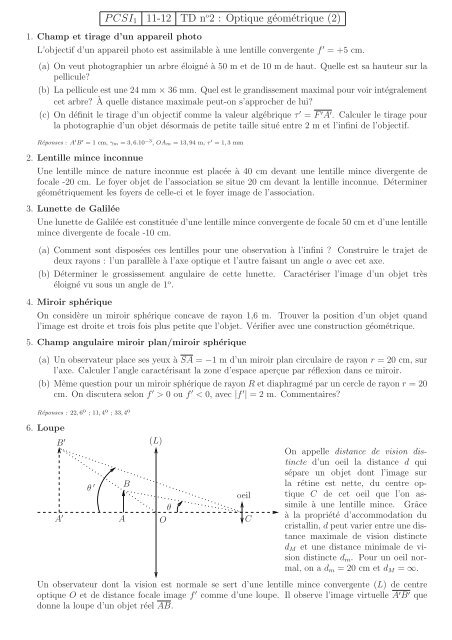 PCSI1 11-12 TD no2 : Optique gÃ©omÃ©trique (2)