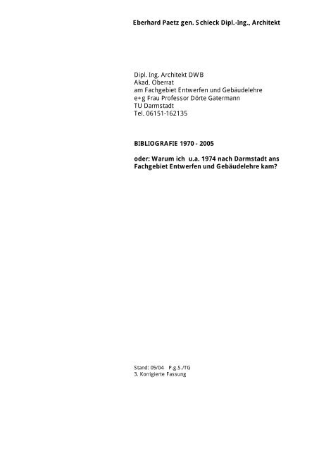 Bibliographie Eberhard Paetz gen. Schieck - Technische Universität ...