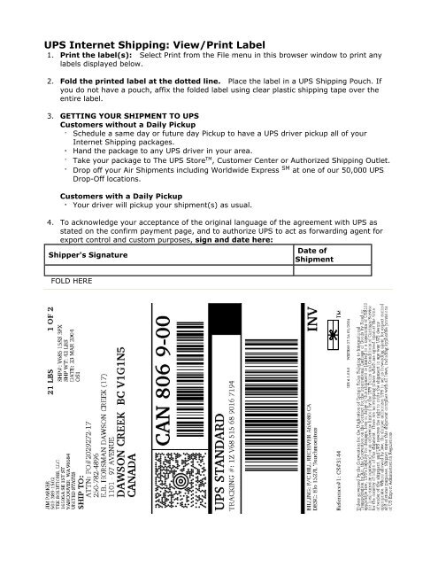 UPS Internet Shipping: View/Print Label - Tek Solutions