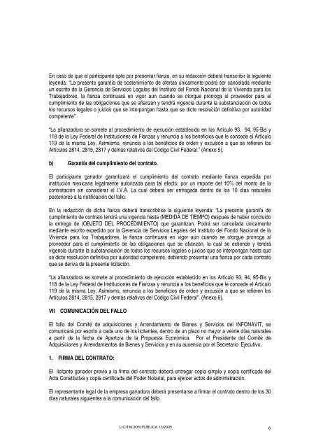 BASES LICITACION PUBLICA 13-2005 - Infonavit