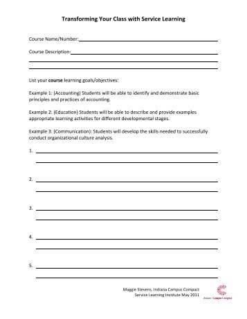 Transforming Your Class with Service LearningâWorksheet