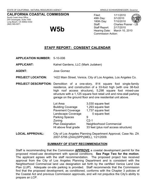 Application No. 5-10-006 (Kalnel Gardens, LLC - State of California