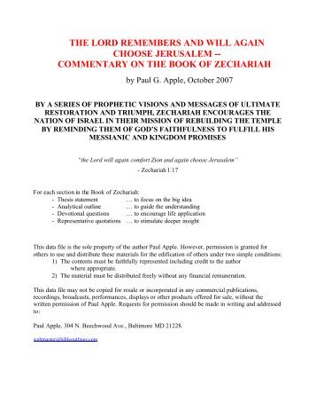 commentary on the book of zechariah - Free sermon outlines, Bible ...