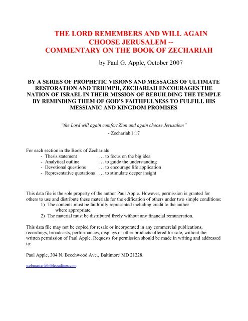 commentary on the book of zechariah - Free sermon outlines, Bible ...