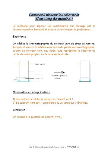 Comment sÃ©parer les colorants d'un sirop de menthe ?