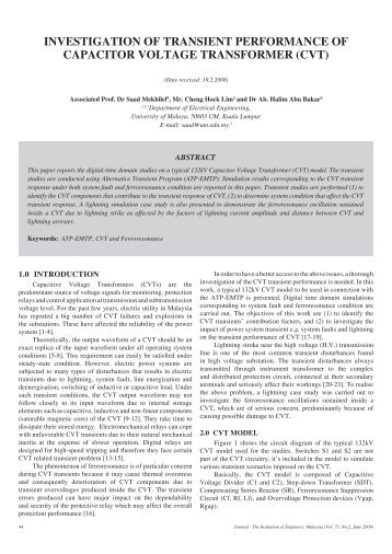 InvestIgatIon of transIent Performance of caPacItor voltage transformer