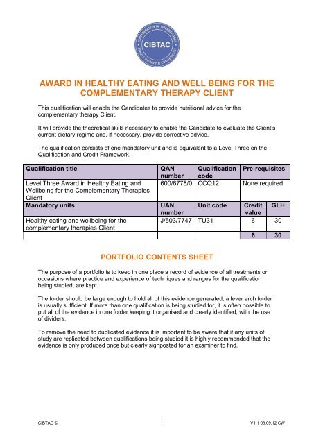 Level 3 Award in Healthy Eating and Wellbeing for the ... - Cibtac.com