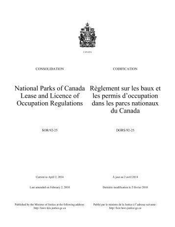 National Parks of Canada Lease and Licence of Occupation ...