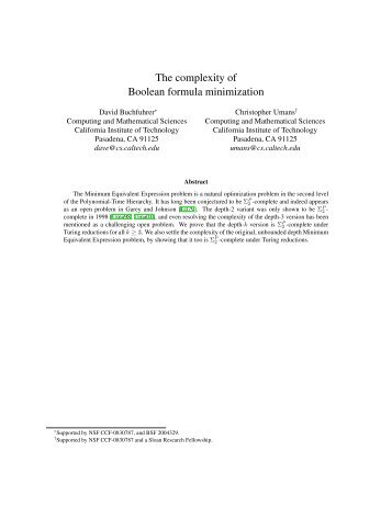 The complexity of Boolean formula minimization - Computing + ...