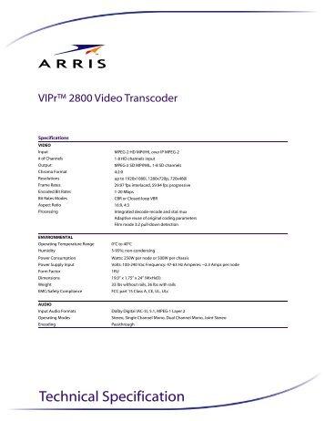 Technical Specifications - Arris