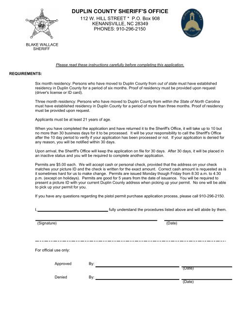 Permit to Purchase - Duplin County