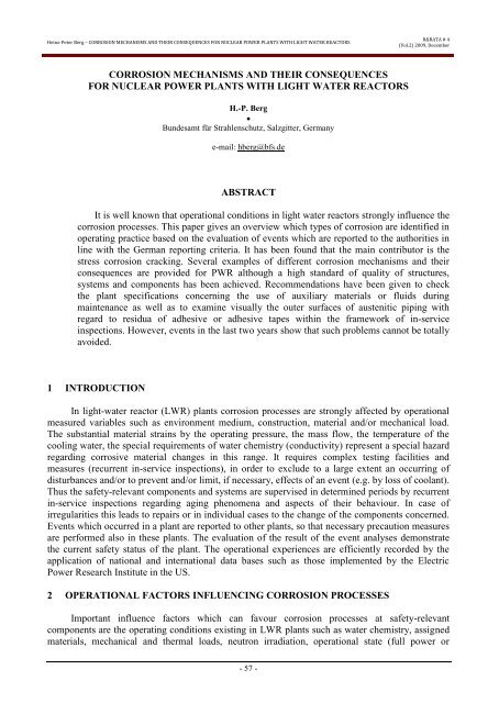 CORROSION MECHANISMS AND THEIR CONSEQUENCES FOR NUCLEAR POWER ...