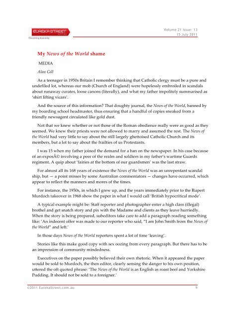 15 July 2011 Volume: 21 Issue: 13 North Korea's ... - Eureka Street