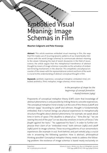 Embodied Visual Meaning: Image Schemas in Film - Peter Kravanja