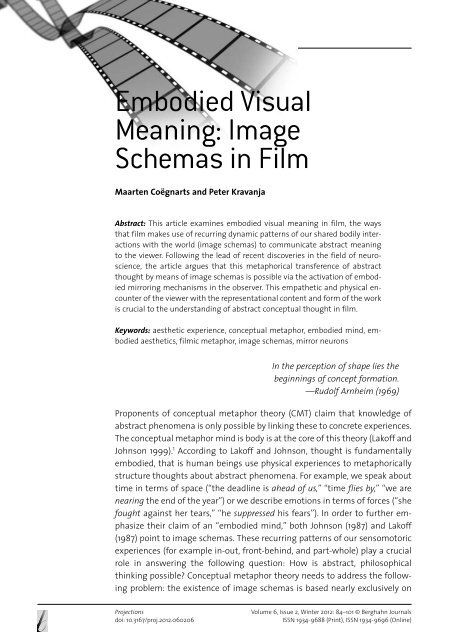 Embodied Visual Meaning: Image Schemas in Film - Peter Kravanja