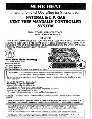 Vent-Free BIVFMV Log Manual - Sure Heat Manufacturing