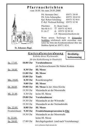 Pfarrnachrichten - St. Johannes Baptist