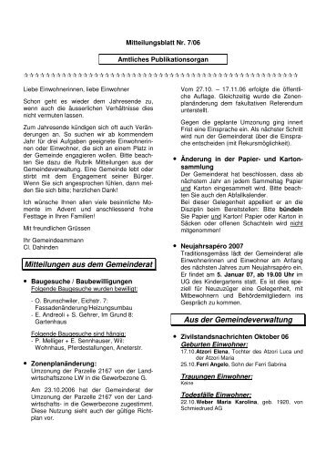 Mitteilungen aus dem Gemeinderat Aus der Gemeindeverwaltung