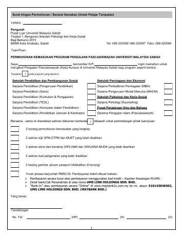 Borang Permohonan Sarjana - Universiti Malaysia Sabah