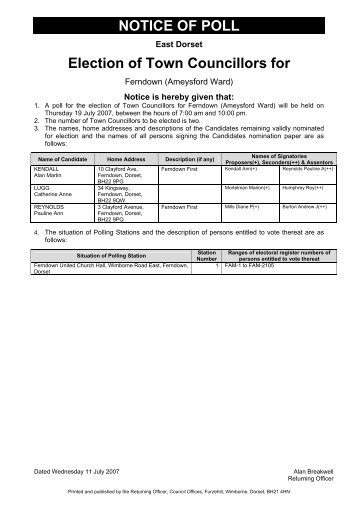 NOTICE OF POLL Election of Town Councillors for - Dorsetforyou.com