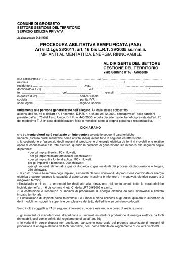 PROCEDURA ABILITATIVA SEMPLIFICATA (PAS) - Comune di ...