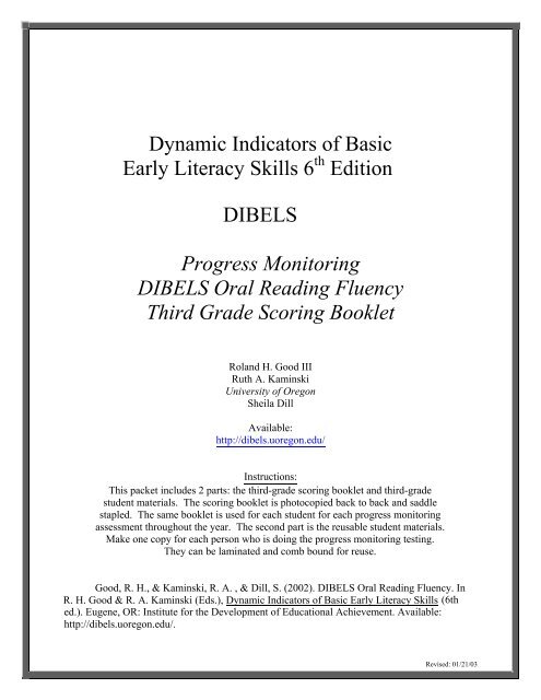 Progress Monitoring DIBELS Oral Reading Fluency Third Grade 
