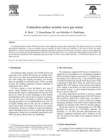 Contactless surface acoustic wave gas sensor
