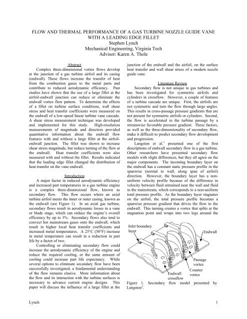 flow and thermal performance of a gas turbine nozzle guide vane