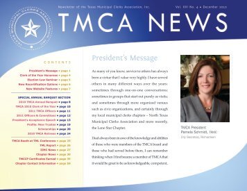 President's Message - Texas Municipal Clerks - University of North ...