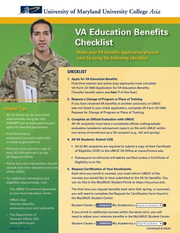 VA Education Benefits Checklist - UMUC Asia