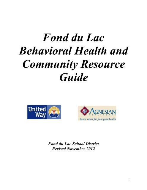 Fond du Lac Behavioral Health and Community Resource Guide