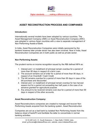 Asset Reconstruction Process & Companies - India Law Offices