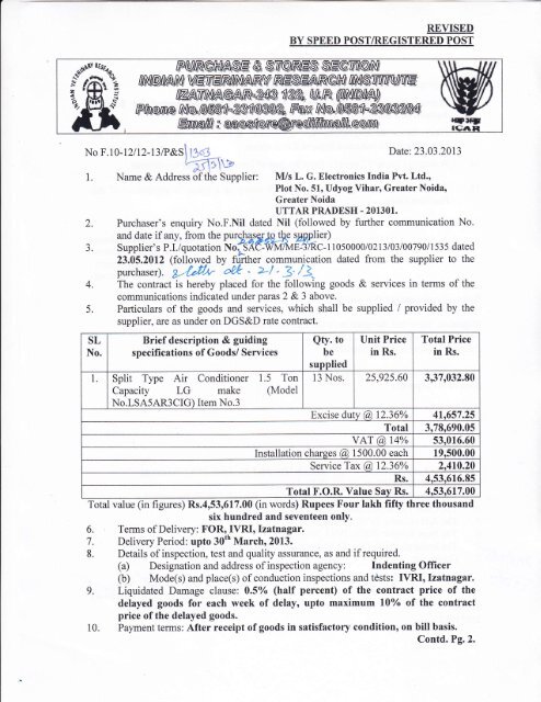 Purchase order regarding supply of split AC 1.5 Ton (Nos.13)