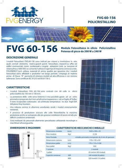 Moduli fotovoltaici CATALOGO 2010