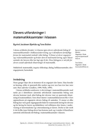 Elevers utforskninger i matematikksamtaler i klassen - Tapir ...