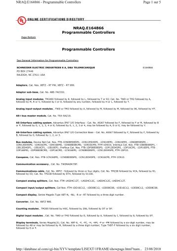 Programmable Controllers NRAQ.E164866 ... - Schneider Electric