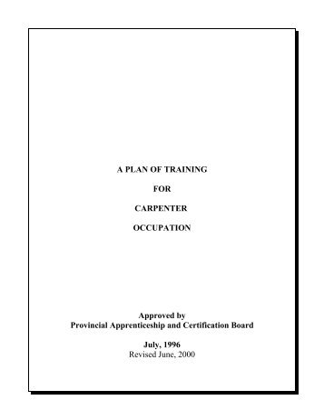 A PLAN OF TRAINING FOR CARPENTER OCCUPATION Approved