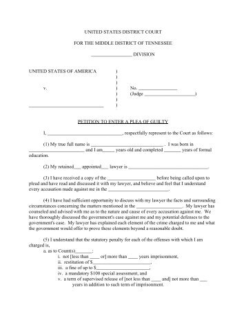 Petition to Enter a Plea of Guilty - US District Court Middle District of ...