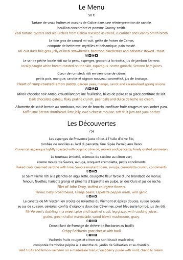 Le Menu Les DÃ©couvertes - Le Grand Hotel Cannes