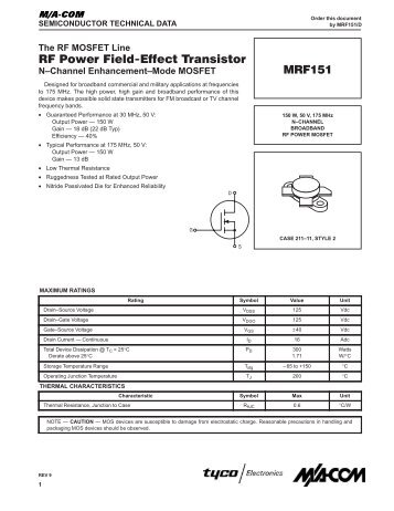 RF Power Field-Effect Transistor MRF151 - CB Tricks