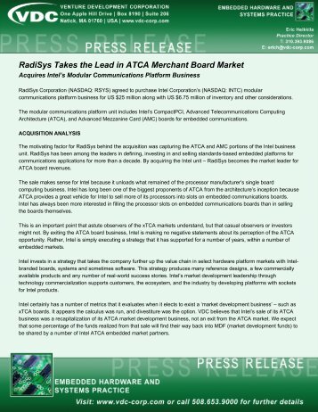 RadiSys Takes the Lead in ATCA Merchant Board ... - VDC Research