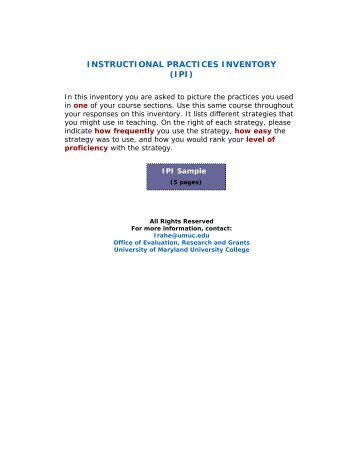INSTRUCTIONAL PRACTICES INVENTORY - University of ...