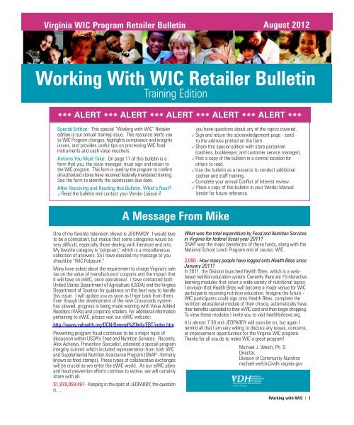 Working With WIC Retailer Bulletin - Office of Family Health Services