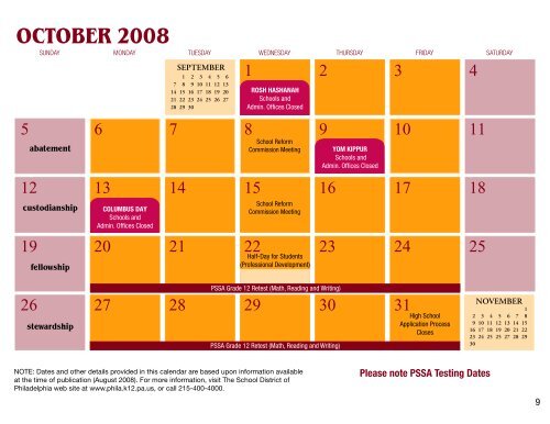 Calendar 2008=9 - The School District of Philadelphia