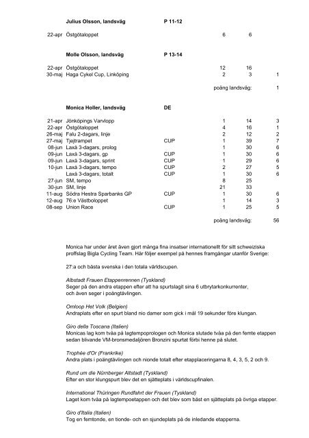 Tävlingsresultat 2007 - CK Hymer